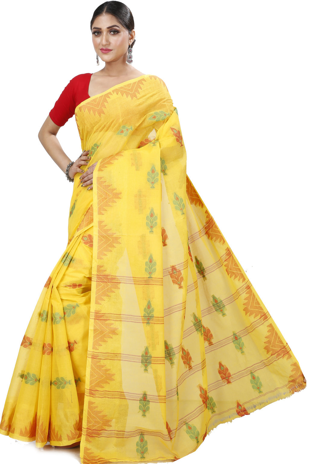 Yellow Pure Cotton Sidra Tant Saree (1034)